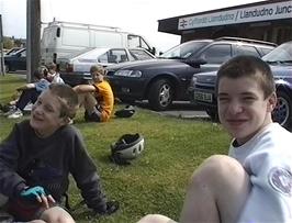 Alasdair, Kieron and the rest of Group 1 have lunch outside Llandudno Junction station while awaiting the arrival of Group 2